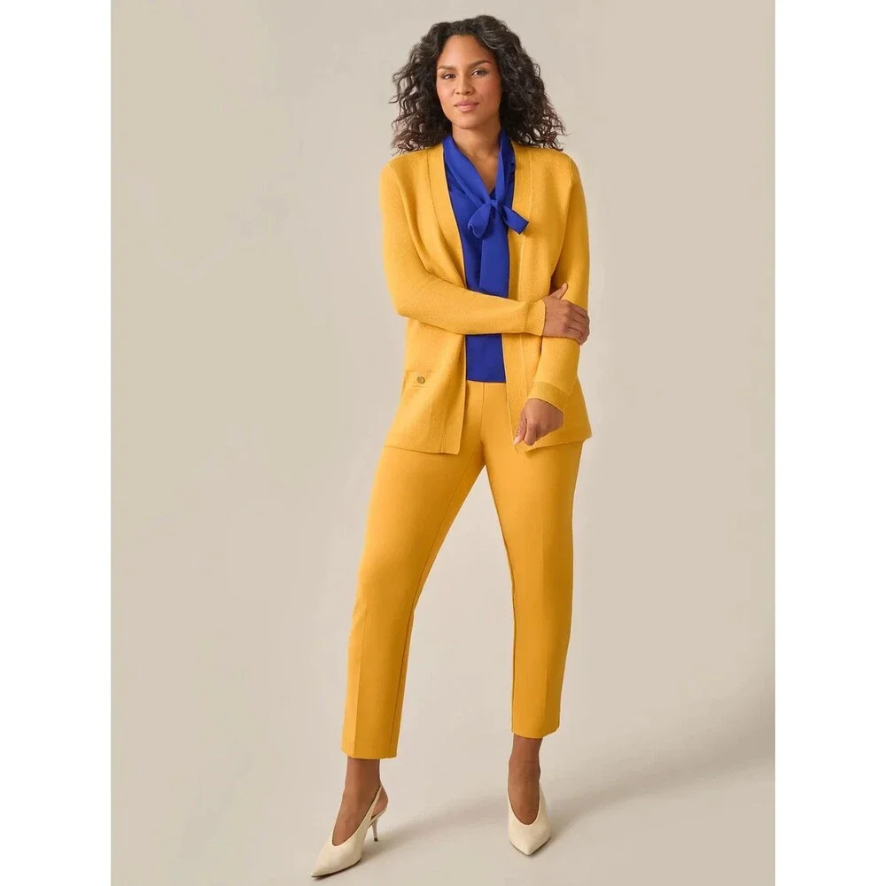 Kasper women's Open-Front Long-Sleeve Sweater Cardigan w.Pockets Yellow Gold XL